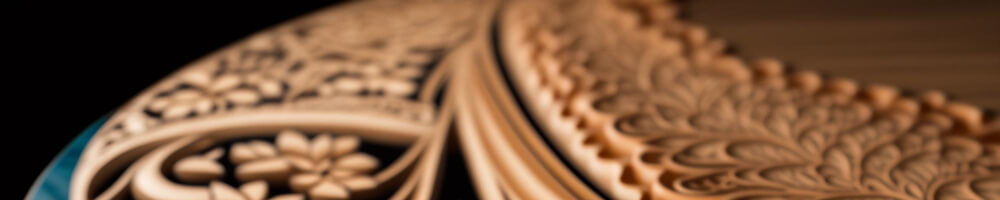 blurred closeup photo of a beautifully carved wooden table