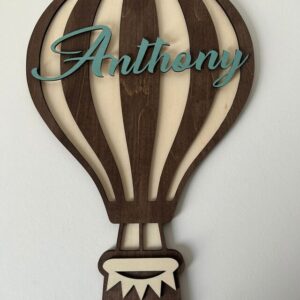 wooden laser cut hot air balloon nursery sign