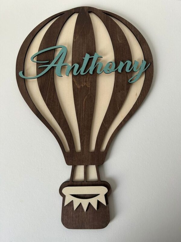 wooden laser cut hot air balloon nursery sign