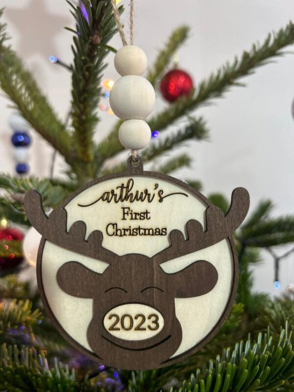 wooden xmas ornament celebrating babys first xmas