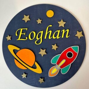 Rocket ship nursery sign