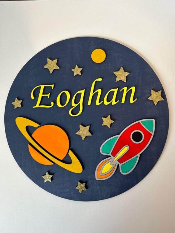 Rocket ship nursery sign